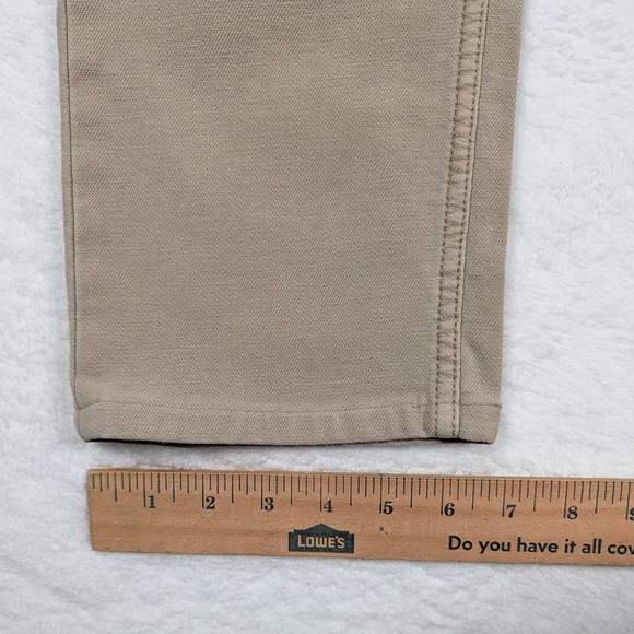 Faherty Jeans Mens 32x32 Beige Slim Straight Stretch Denim Pants Leather Patch - Picture 10 of 13